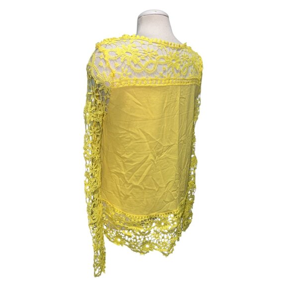 Yellow Crochet Lace Long Sleeve Blouse Top Size Large Lightweight Boho Chic Flor - Picture 6 of 8